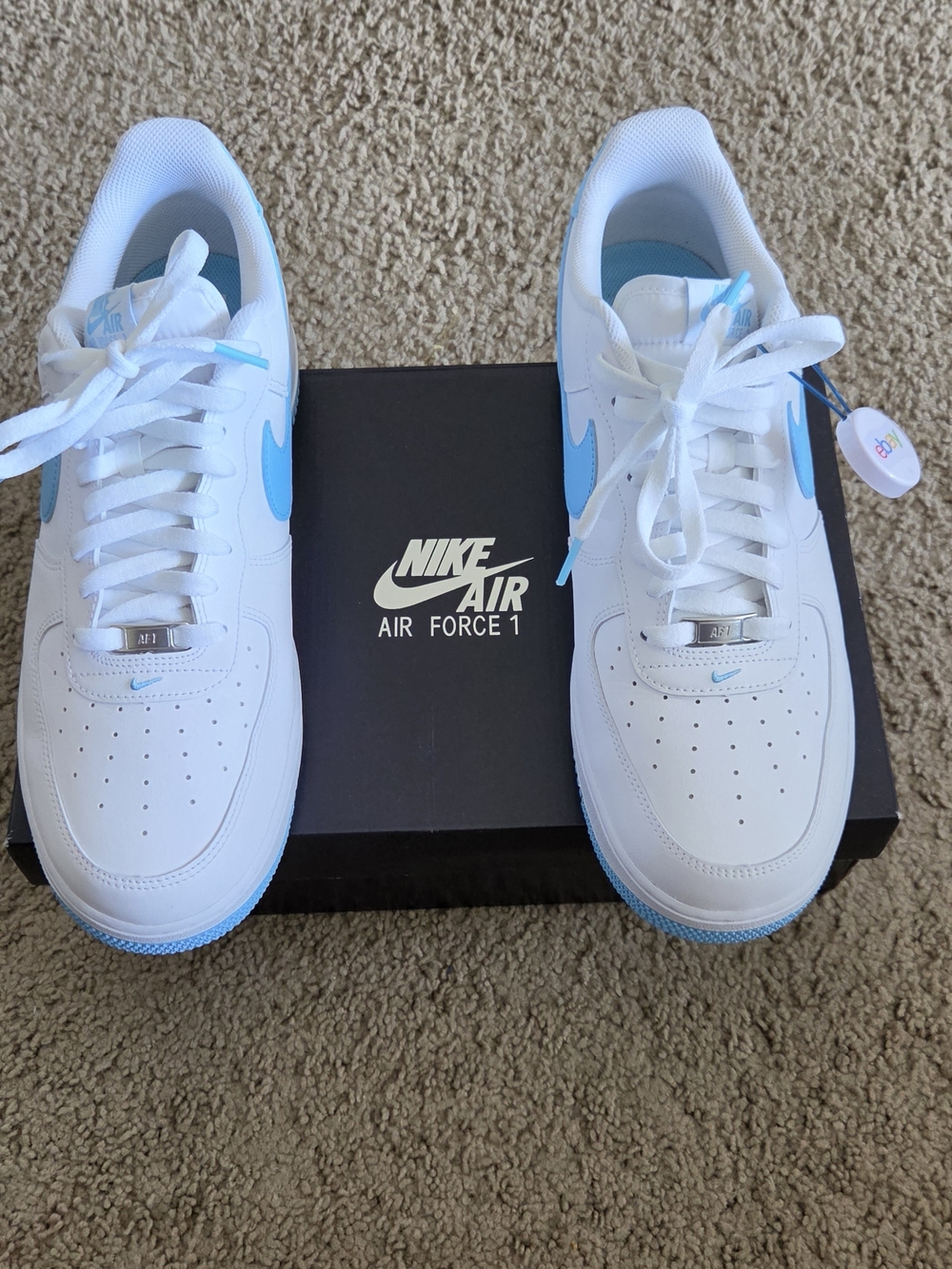 🤍💙 Nike Air Force 1'07 White/Aquarius Blue Size 13  Like New With OG Box🤍💙